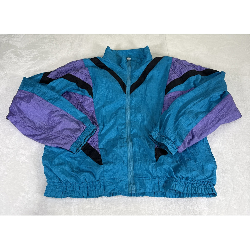 Vintage 80s Olympic Exposure Colorblock Windbreaker Size Medium Turq/Prpl/Black